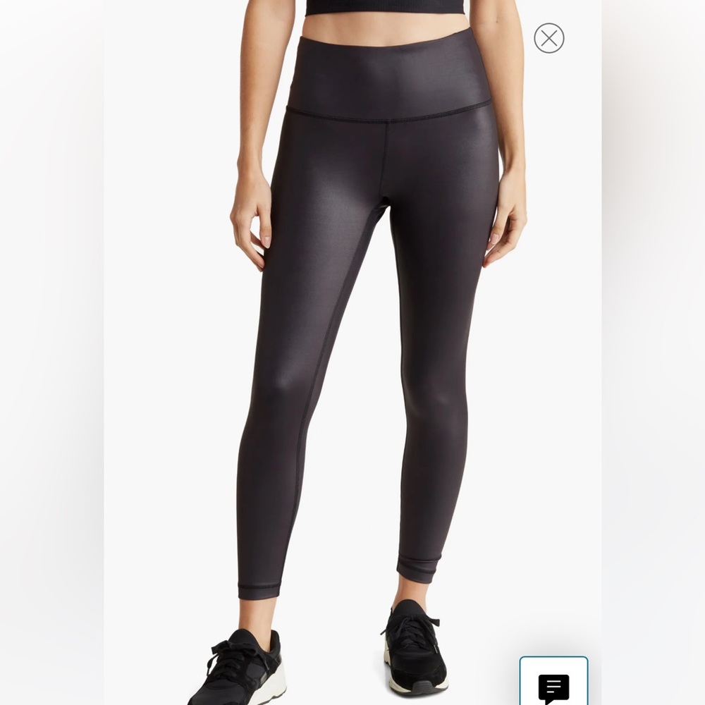 Interlink High Waist Faux Leather Ankle Leggings - DARK NAVY